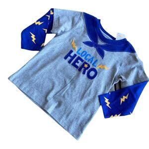 Gymboree Boys Shirt Size 2T Local Super Hero Cape Gray Blue Long Sleeve Star NEW